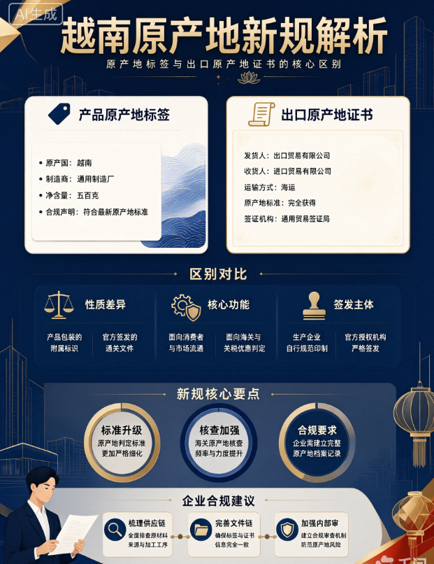 越南原产标签与出口原产地证 C/O 的区别